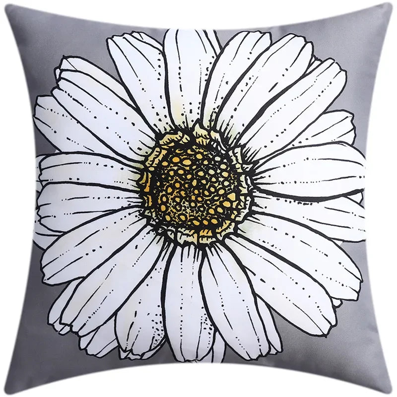 Yellow Grey Flower Pillowcase 45cm Double-Sided Print Cover for Home Decor by Axyaa