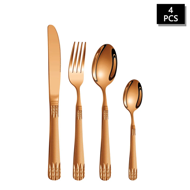 Axyaa Rose Gold Stainless Steel Cutlery Set - 24pcs Family Hotel Dining Kit