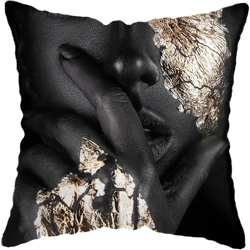 Axyaa Black Gold African Lady Woman Art Deco Pillowcase