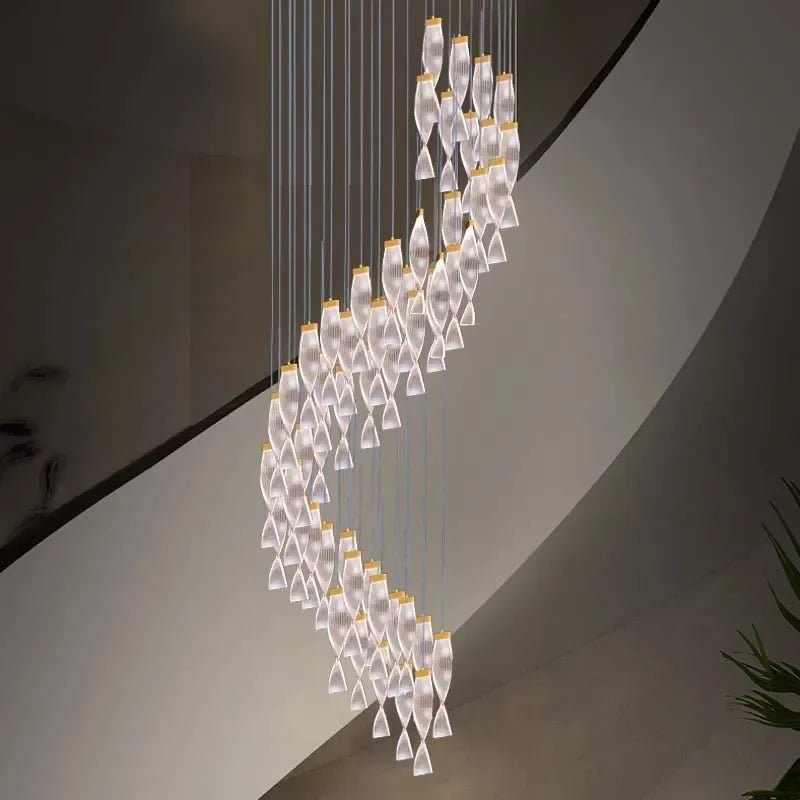 Axyaa Luxury LED Chandelier: Modern Design for Staircase, Hallway & Villa