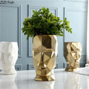 Axyaa Geometric Origami Vase Human Head Golden Abstract Figurine Home Decor