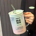 Axyaa 1000ml Glass Cup Lid Straw Handle Large Kawaii Tumbler Juice Drinking Bottle