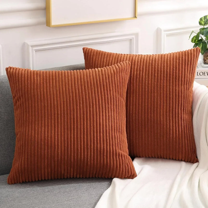 Soft Corduroy Striped 18x18 Inch Throw Pillow Covers for Winter Home Decor - Axyaa