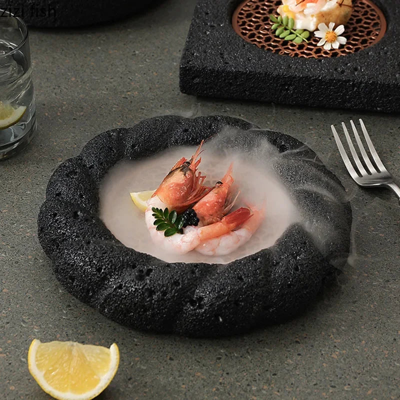 Axya Rock Texture Cement Sushi Dessert Plate Set - Restaurant Specialty Tableware