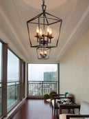 Axyaa Rectangular Black Candle Chandelier in Nordic Industrial Style