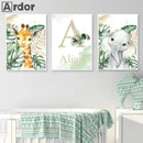 Axyaa Jungle Animals Custom Name Wall Art Poster Canvas Painting Nursery Decor