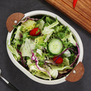 Axyaa Stainless Steel Salad Bowl with Wooden Handle for Children, Outdoor Picnic Tableware