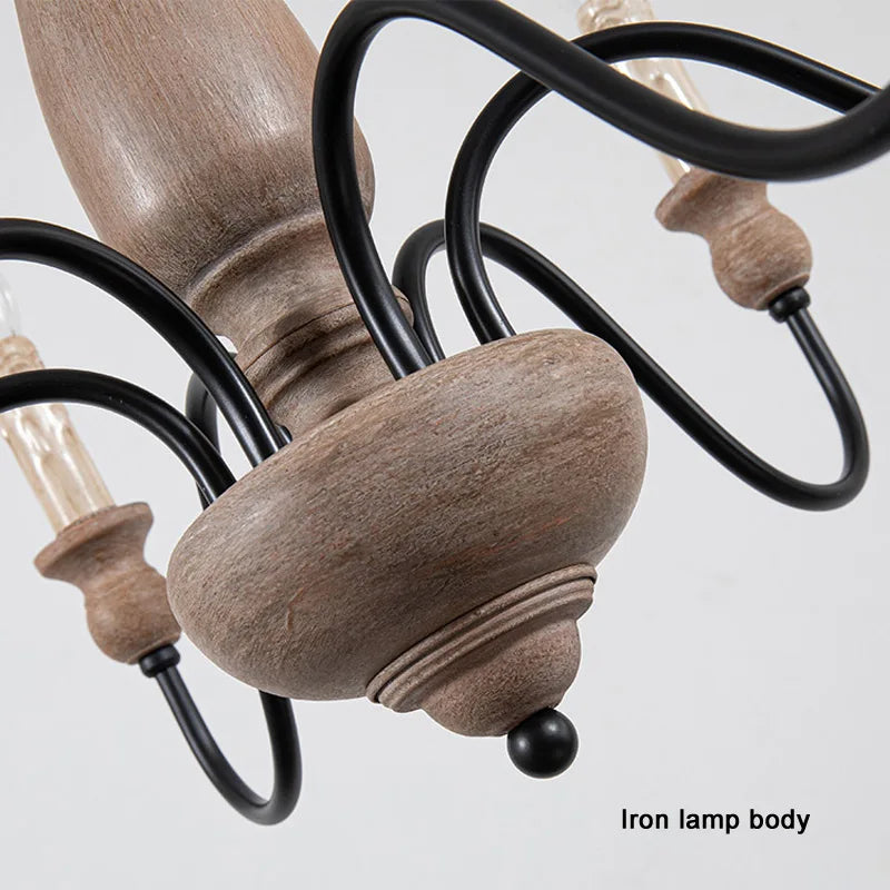 Axyaa Retro Chandelier: Solid Wood Dining Room Lamps for Stylish French Designer Home Decor