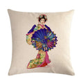 Axyaa Geisha Kimono Linen Pillow Cover for Home and Car Decoration
