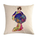 Axyaa Geisha Kimono Linen Pillow Cover for Home and Car Decoration