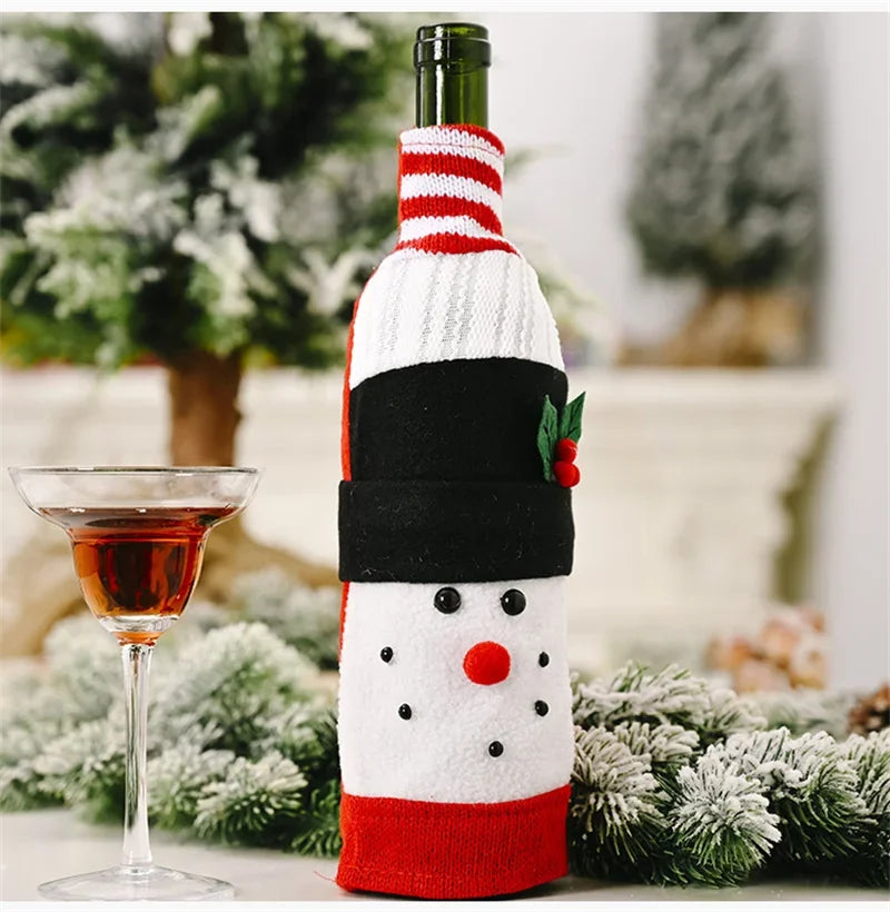 Axyaa Christmas Wine Bottle Cover Set for Festive Table Decor & Gifts