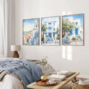 Axyaa Blue Travel Greek City Art Coast Canvas Poster Set for Home Decor