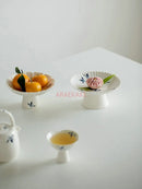 Axyaa Butterfly Orchid Tea Plate: Hand-Painted Ceramic High-Foot Fruit & Snack Tray