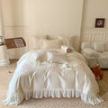 Axyaa Floral Embroidery Queen Bedding Set with Duvet Cover, Sheet, Pillowcases