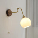Axyaa Green Glass Copper LED Wall Sconce with Pull Chain Switch and Walnut Wood Base