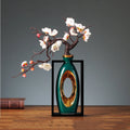 Axyaa Chinese Style Ceramic Vase with Wooden Frame for Modern Home Decoration