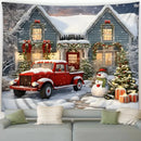 Snowman Car Winter Tapestry for Christmas Day Party Decor by Axyaa