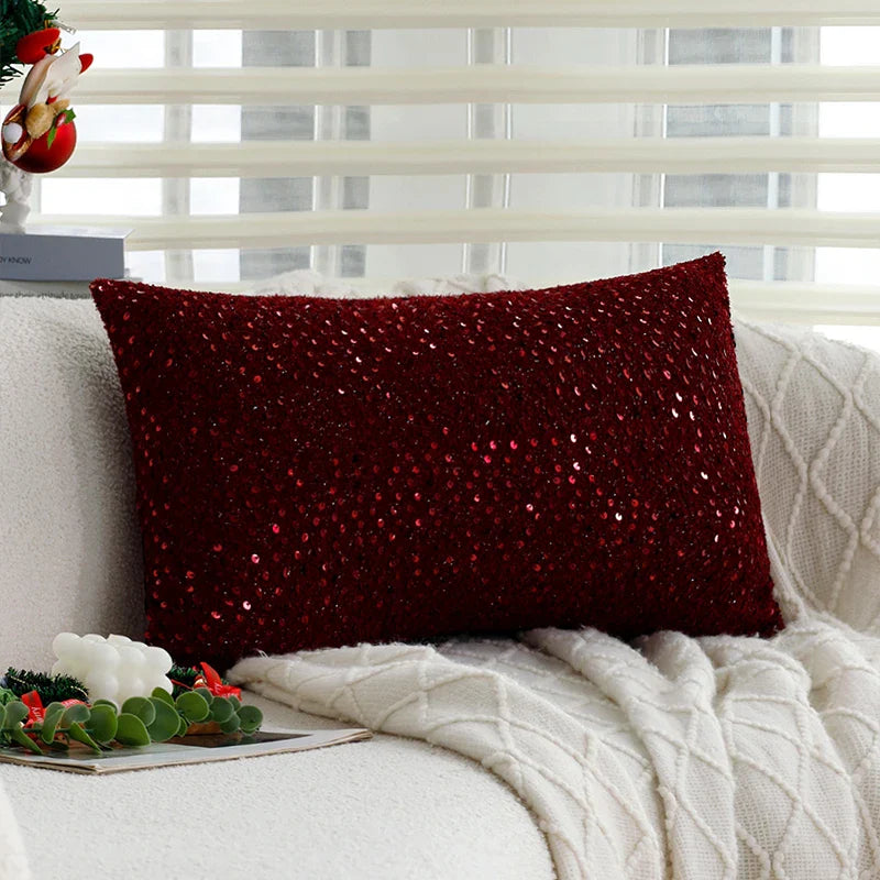 Red Gold Sequin Cushion Cover 45x45 - Axyaa High Quality Luxury Home Decoration