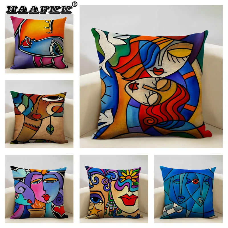 Nordic Style Abstract Painting Girl Cushion Cover by Axyaa