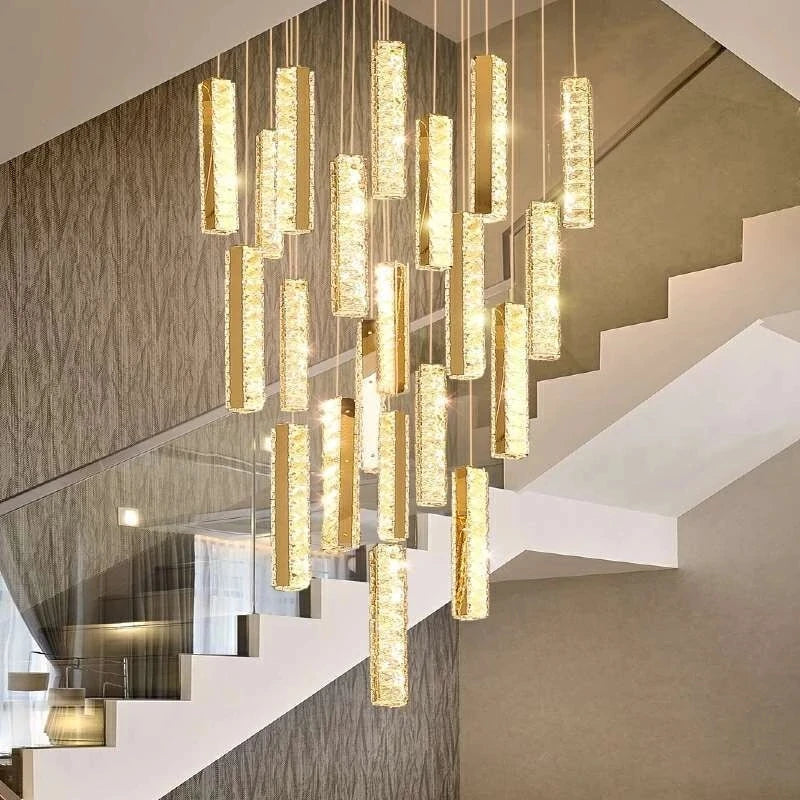 Axyaa Crystal Pendant LED Chandelier for Staircase in Luxury Living Room