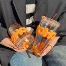 Axyaa Glass Mug Set with Sleeve, Lid, Straw - Lead Free Juice, Tea, Coffee Drinkware