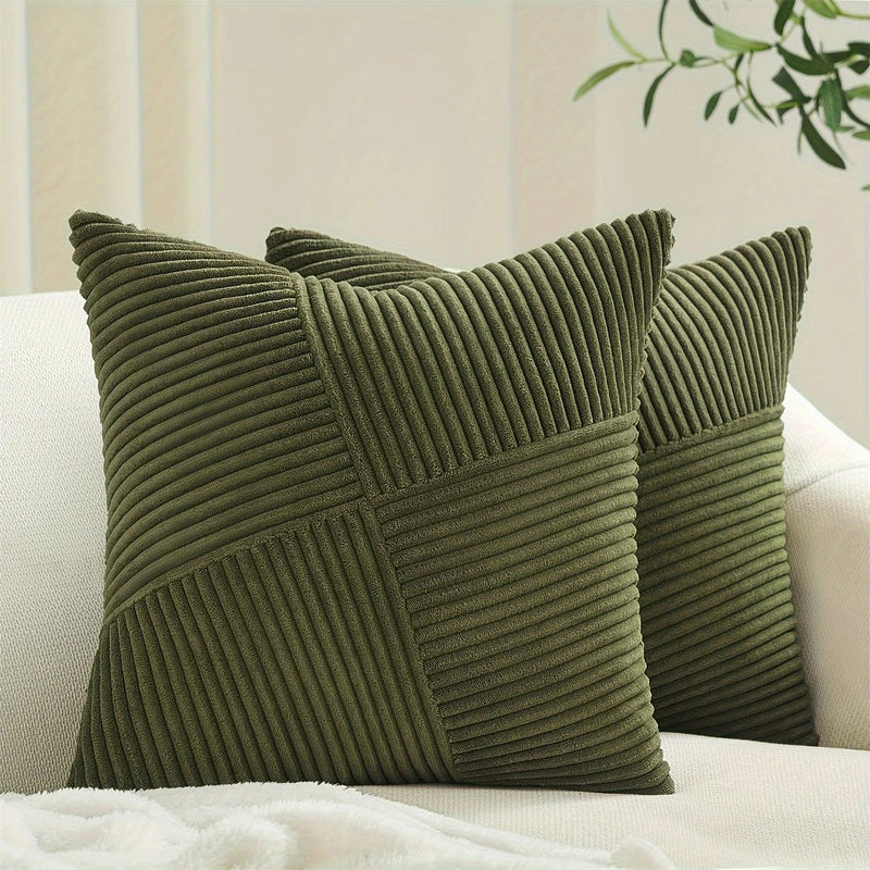 Axyaa Bohemian Patchwork Corduroy Throw Pillow Covers - 18x18 Inches