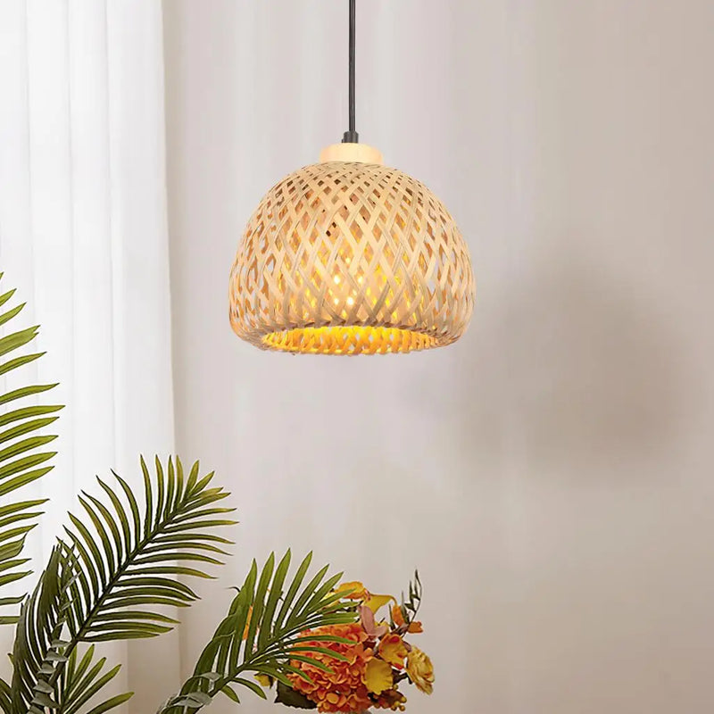 Axyaa Bamboo Rattan Pendant Chandelier E27 Hand-knitted Indoor Lamp