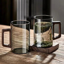 Axyaa Glass Cup with Walnut Handle, Large Capacity, Heat-resistant for Office and Home