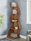 Rustic 5-Tier Corner Bookshelf by Axyaa: Stylish Storage Rack and Plant Stand