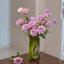 Axyaa Luxury Green Glass Vase for Living Room Decor, Retro Tulip Rose Arrangement