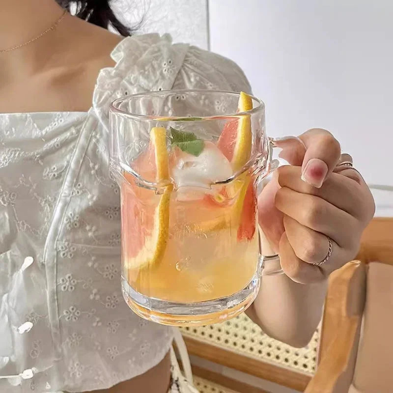 Axyaa 510ml Glass Cup with Handle, Large Capacity Drinkware for Juice, Milk, Tea, Beer