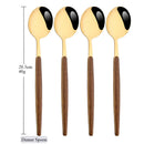 Axyaa 16Pcs Brown Gold Stainless Steel Dinnerware Set with Wooden Handle