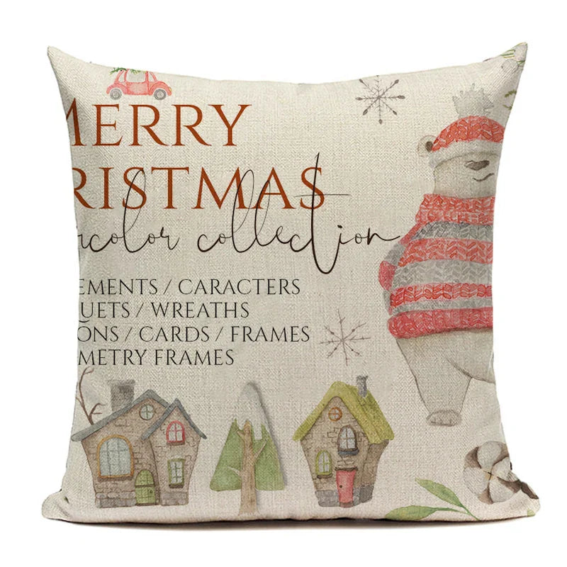 Axyaa Christmas Decor Pillow Covers 18x18 Linen for Sofa Living Room Home Decor