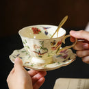 Axyaa Ceramic Flower Bird Coffee Mug | Vintage Gold Border Tea Cup