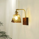 Axyaa Wooden Brass Glass Wall Lamp with Pull Switch for Bedroom, Modern Retro Design