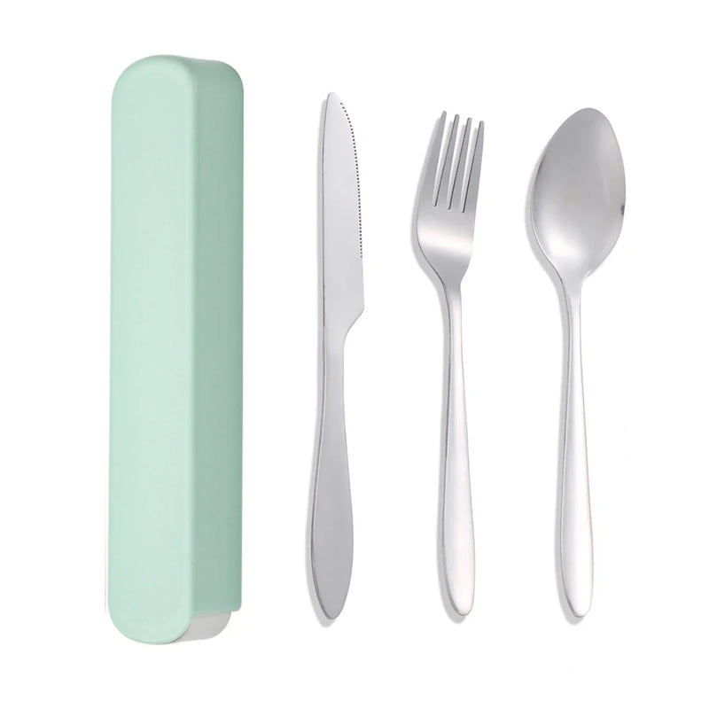 Axyaa 3pc Portable School Dining Set with Case: Knife, Fork, Spoon