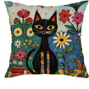 Colorful Cats & Flowers Pillow Covers by Axyaa - Sofa, Bedroom, Car Pillow Cover
