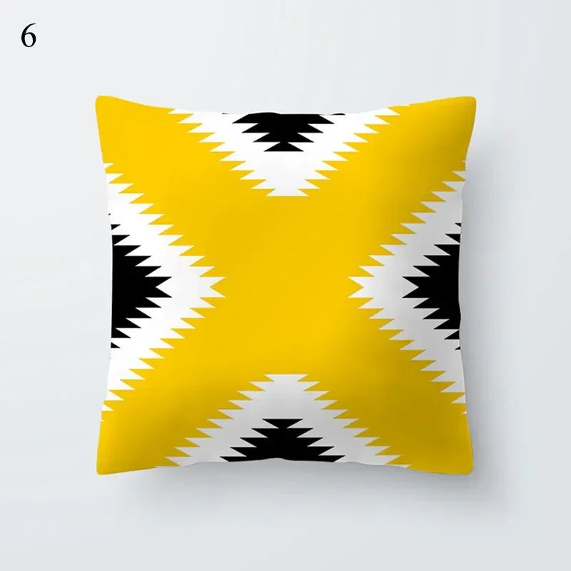 Axyaa Yellow Geometric Print Cushion Pillowcase - 45x45cm
