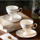 Axyaa Palace Relief Porcelain Coffee Cup & Saucer Set with Gold-Rimmed Milk Mug