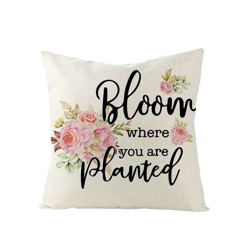 Pink Truck Flower Print Cushion Cover 45x45cm - Axyaa