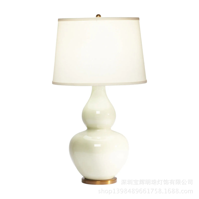 Axyaa White Ceramic Gourd Table Lamp for Bedroom Living Room Study