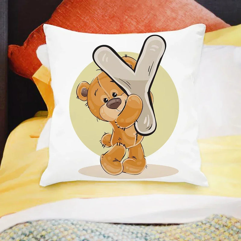 Axyaa Cartoon Bear Alphabet Print Cushion Cover - Children's Room Decor