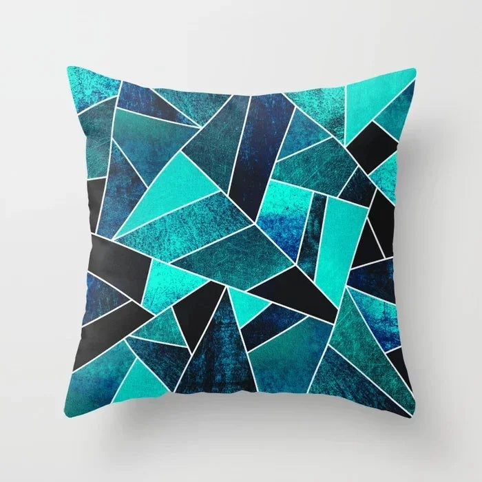Teal Blue Flower Leaves Pattern Pillow Case for Home Decor by Axyaa