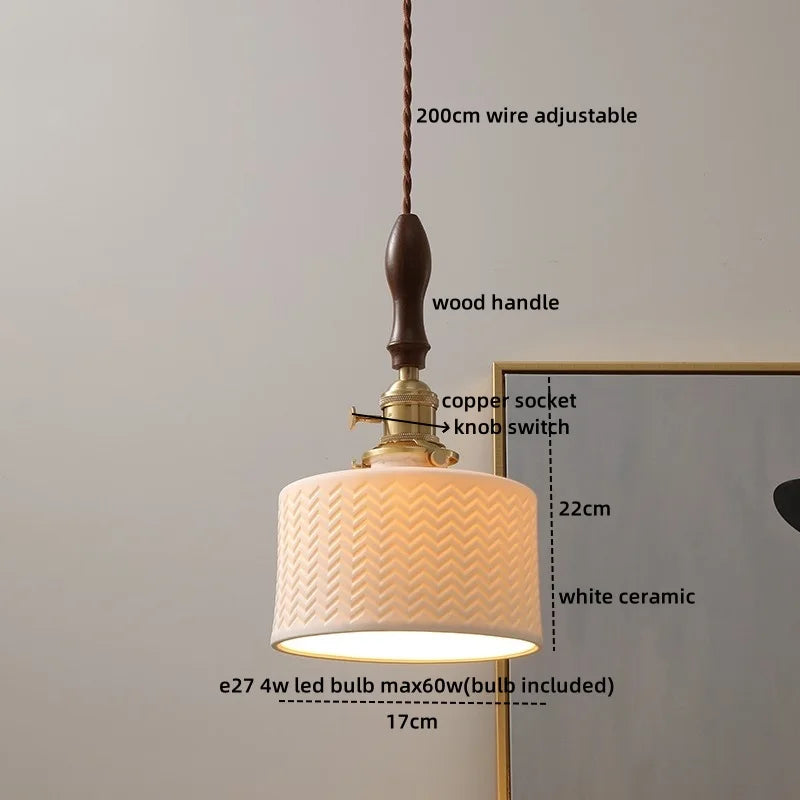 Axyaa Nordic LED Pendant Lights Ceramic Wood Hanging Lamp for Home Decor