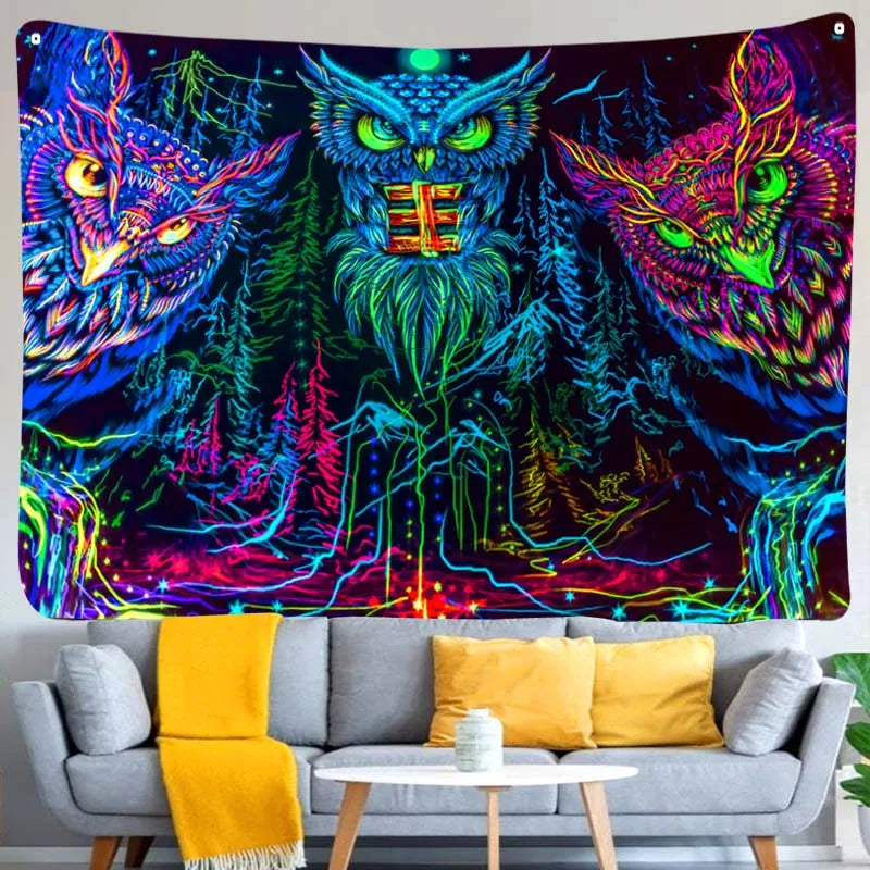 Axyaa Fluorescent Tapestry: Bohemian Mystic Design for Home Decoration and Visual Art