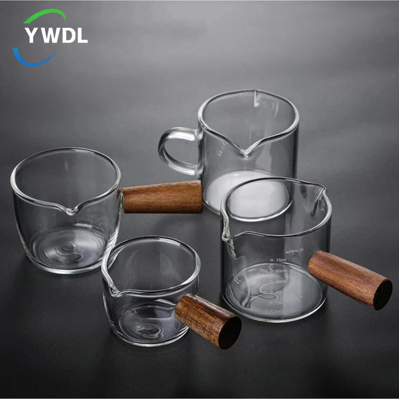 Axya Glass Espresso Measuring Cup with Wood Handle - 50/75/100/140ml
