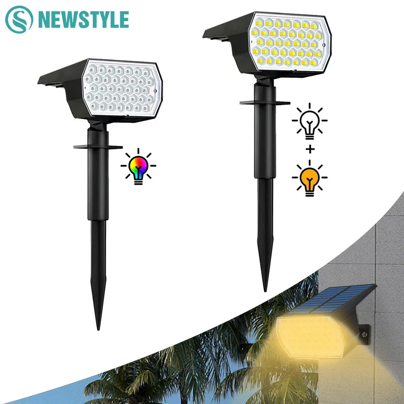 Axyaa 74 LED Solar Landscape Spotlights Tricolor Light Waterproof Yard Pathway Lighting