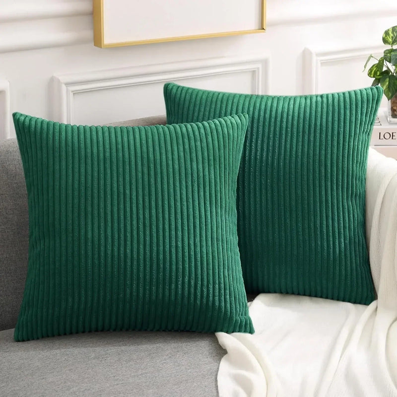 Soft Corduroy Striped 18x18 Inch Throw Pillow Covers for Winter Home Decor - Axyaa