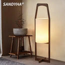 Axyaa Japanese Wooden Floor Lamp with LED Light and Fabric Lampshade