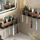 Axyaa Toothbrush Rack & Mug Holder with Toothpaste Squeezer - Wall Mounted Storage